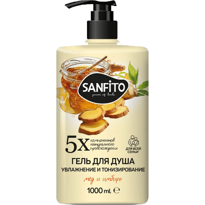 Гель для душа 1000 мл SANFITO, Мед и имбирь