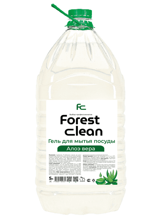 Средство для мытья посуды 5 л "FOREST clean" ПЭТ Концентрат-гель, Алоэ вера