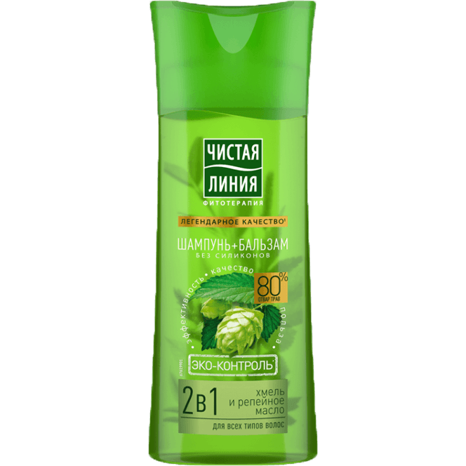Шампунь 250 мл "Чистая линия", Хмель и Репейное масло (2 в 1 для всех типов волос)