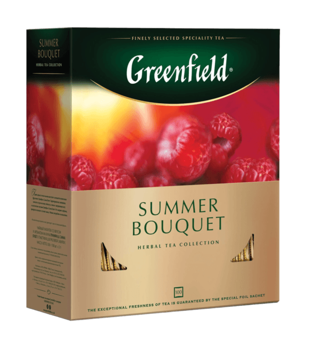 Чай 100 пакетиков "Greenfield", листовой, SUMMER BOUQUET/Травяной/Малина