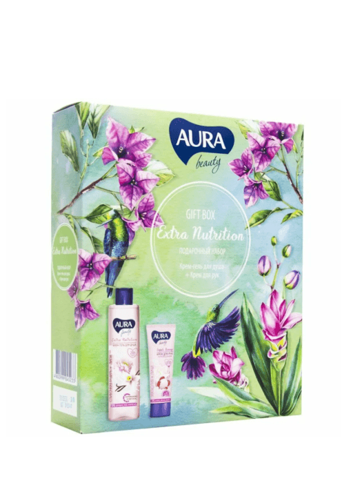 Подарочный набор "AURA" BEAUTY Extra Nutrition/Крем-гель для душа Сливочная ваниль и Пион 250мл + Крем для рук