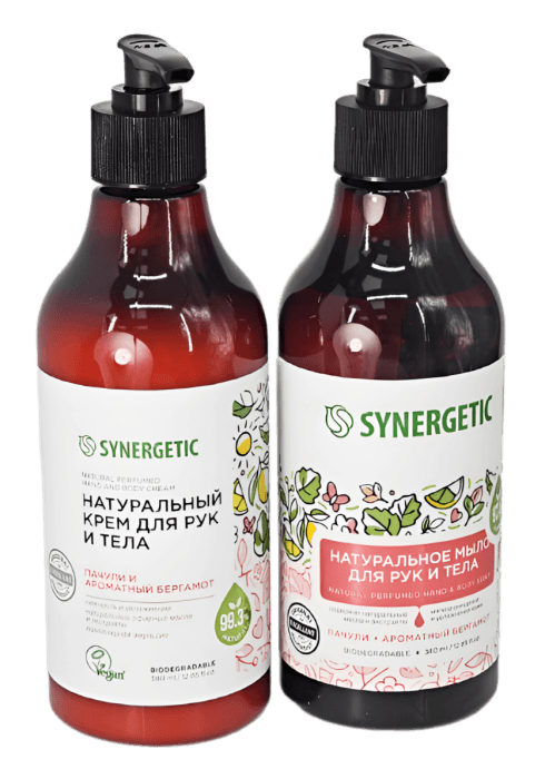 Подарочный набор Мыло жидкое 380 мл + крем для рук и тела 380 мл SYNERGETIC Beauty Set 2.3