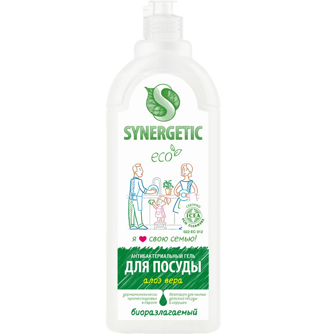 Средство для мытья посуды и детских игрушек 1000 мл SYNERGETIC биоразлагаемое, Алоэ