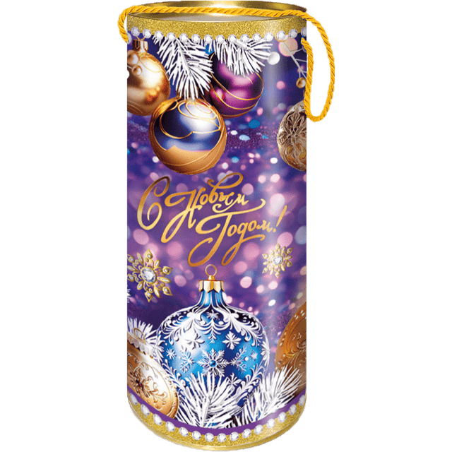 Туба картонная НГ 1,5 кг Новогодние конфетти, для конфет, Н345, D-12