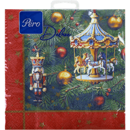 Салфетка бумажная НГ 3-х/трехслойная 33*33 GrandPero Deluxe (20 лист.пач), Новогодняя карусель