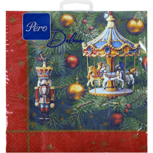 Салфетка бумажная НГ 3-х/трехслойная 33*33 GrandPero Deluxe (20 лист.пач), Новогодняя карусель