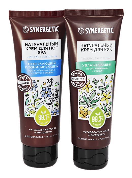 Подарочный набор Крем для рук 75 мл + крем для ног 75 мл SYNERGETIC natural hand&foot care