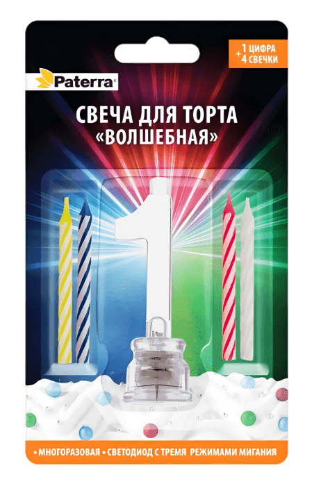 Свеча для торта "Волшебная" LED PATERRA, №"1"
