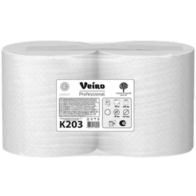Полотенце бумажное 2-х/двухслойное Veiro Professional Comfort 150 м, В рулонах, Белое