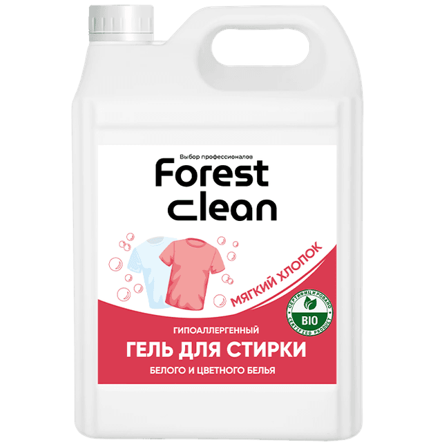Гель для стирки белья 5 л "FOREST clean" канистра ЕВРО концентрат, Мягкий хлопок