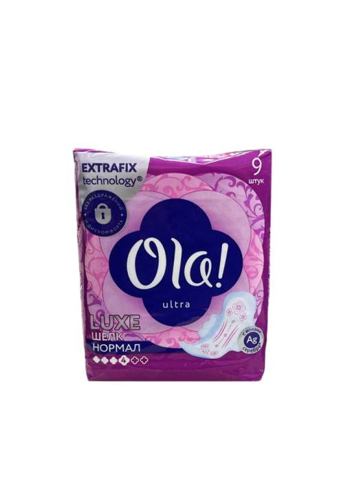 Прокладки "Ola!" Ultra Luxe ультротонкие для нормальных выделений, 4 капли, мягкий шелк с ионами серебра (9 шт.упак)