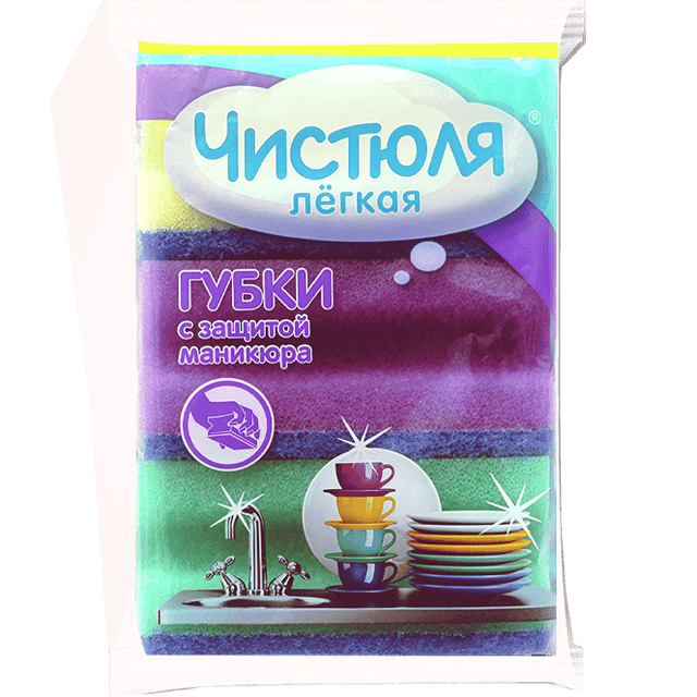 Губка для посуды "Чистюля" 3L Легкая, профильная (3 шт.упак) с защитой маникюра