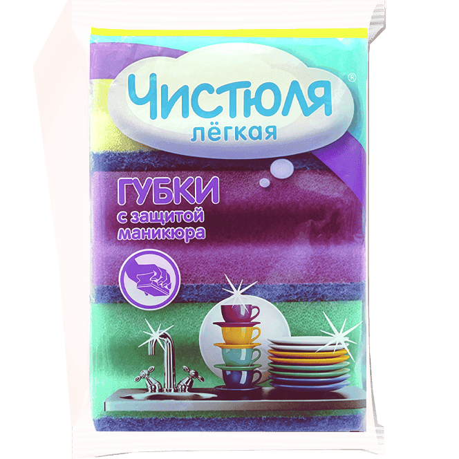 Губка для посуды "Чистюля" 3L Легкая, профильная (3 шт.упак) с защитой маникюра