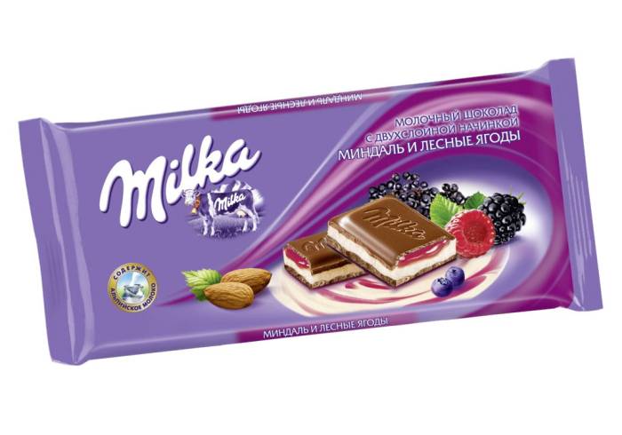 Шоколад "Milka" 85 г, миндаль и лесные ягоды