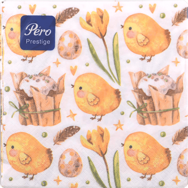 Салфетка бумажная 3-х/трехслойная 33*33 "Pero Prestige" Праздничные, (20 шт.пач), Цыплята