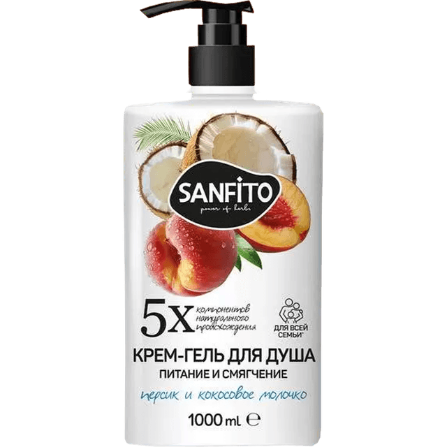 Гель для душа 1000 мл SANFITO, Персик и кокосовое молочко