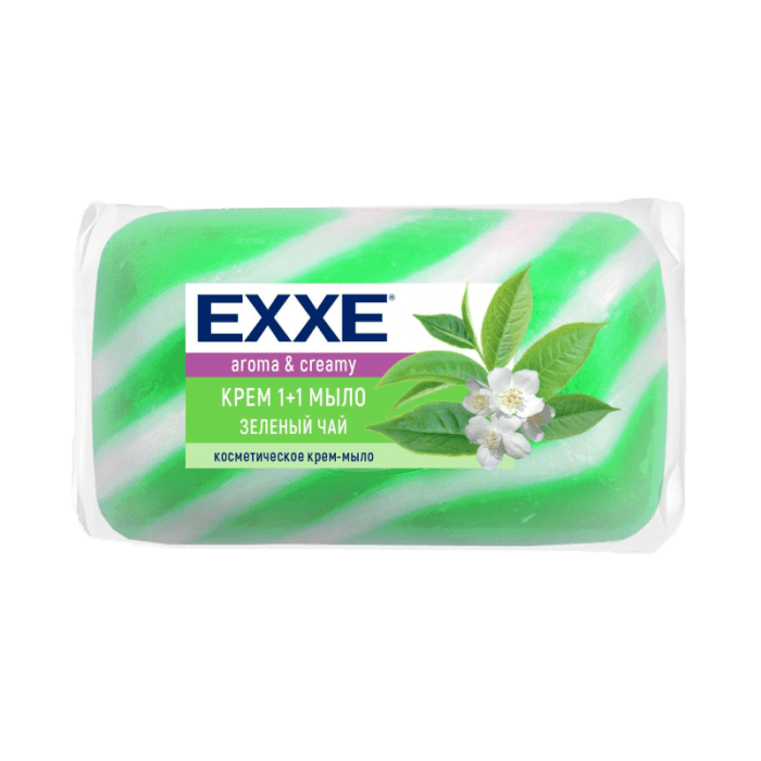 Крем-мыло кусковое 90 г туалетное "EXXE" 1+1 полосатое, одиночное, Зеленое, Зеленый чай