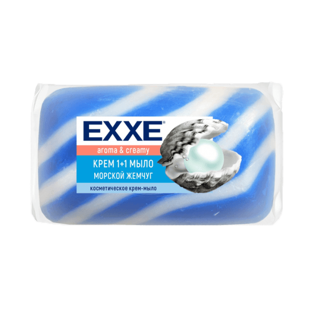 Крем-мыло кусковое 90 г туалетное "EXXE" 1+1 полосатое, одиночное, Синее, Морской жемчуг