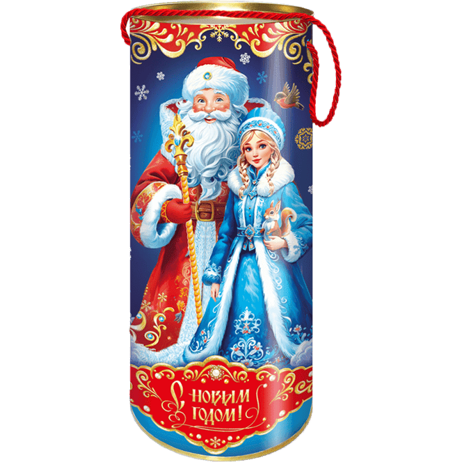 Туба картонная НГ 1,5 кг Снежная почта, для конфет, Н345, D-12