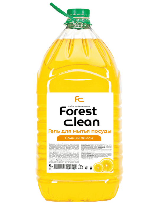 Средство для мытья посуды 5 л "FOREST clean" ПЭТ Концентрат-гель, Сочный лимон