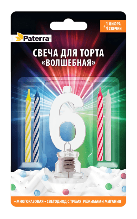 Свеча для торта "Волшебная" LED PATERRA, №"6"