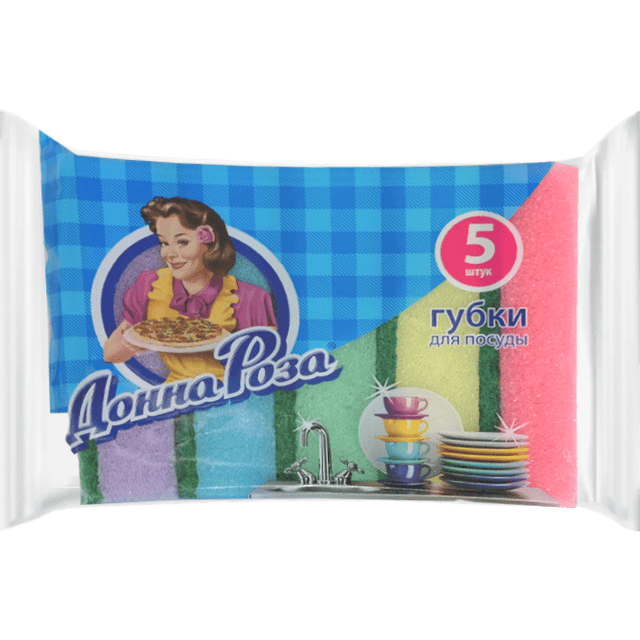 Губка для посуды "Донна Роза" с абразивом (5 шт.упак)