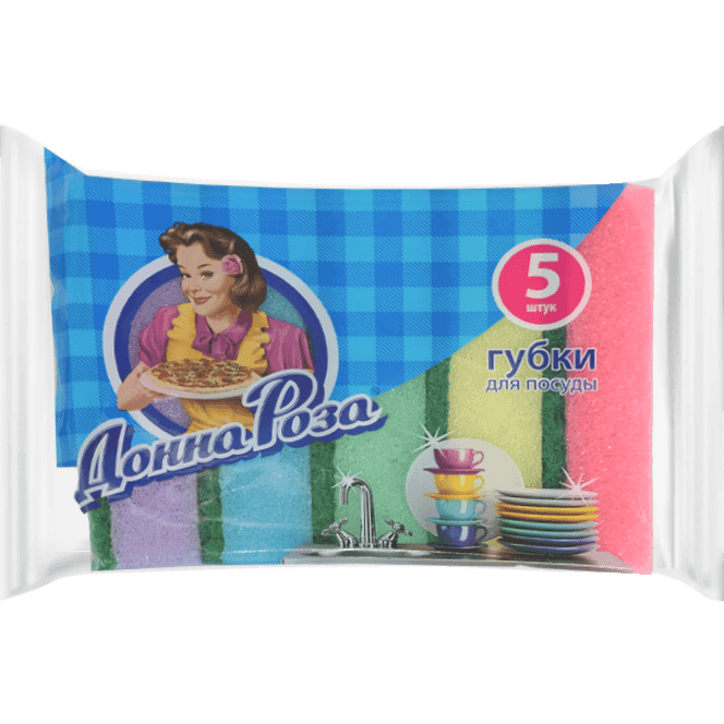 Губка для посуды "Донна Роза" с абразивом (5 шт.упак)