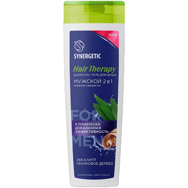 Шампунь - гель для душа 400 мл SYNERGETIC мужской 2 в 1 Hair Therapy