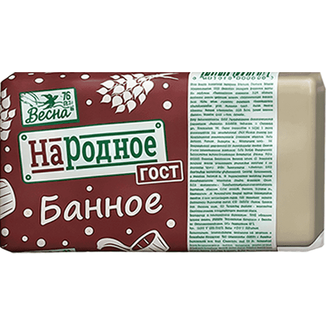 Мыло кусковое 140 г туалетное "Народное" ГОСТ в пленке Весна, Банное