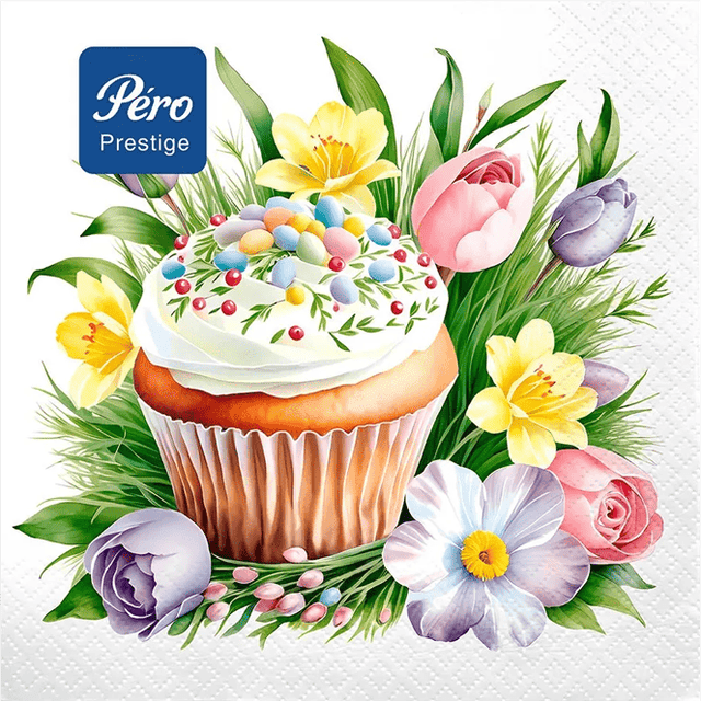 Салфетка бумажная 3-х/трехслойная 33*33 "Pero Prestige" Праздничные, (20 шт.пач), Весенний кекс