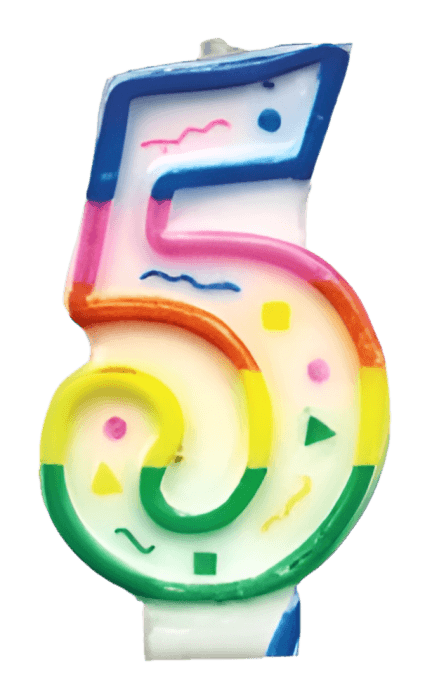 Свеча для торта "Цифра 0-9" двусторонняя, №"5"