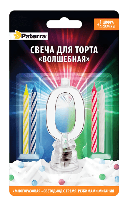 Свеча для торта "Волшебная" LED PATERRA, №"0"