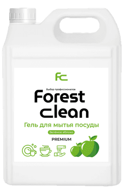 Средство для мытья посуды 5 л канистра "FOREST Clean" Концентрат-гель ПРЕМИУМ, Зеленое яблоко