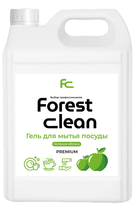 Средство для мытья посуды 5 л канистра "FOREST Clean" Концентрат-гель ПРЕМИУМ, Зеленое яблоко