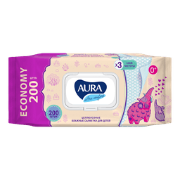 Салфетка влажная 200 шт. "AURA" ультра комфорт с КЛАПАНОМ для всей семьи (200 салф.шт)