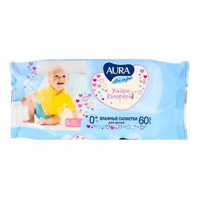 Салфетка влажная 60 шт. "AURA" для детей ультра комфорт (60 салф.шт)