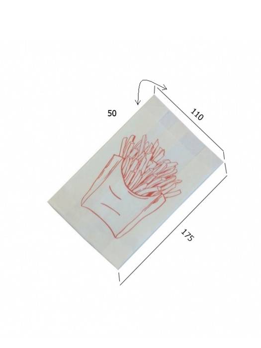 Пакет бумажный 175*110*50 БЕЛЫЙ, для ФРИ, с печатью БЖ40/жиростойкий