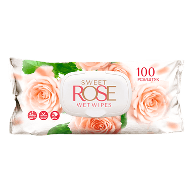 Салфетка влажная 100 шт. "Sweet Rose" с клапаном (100 салф.шт)