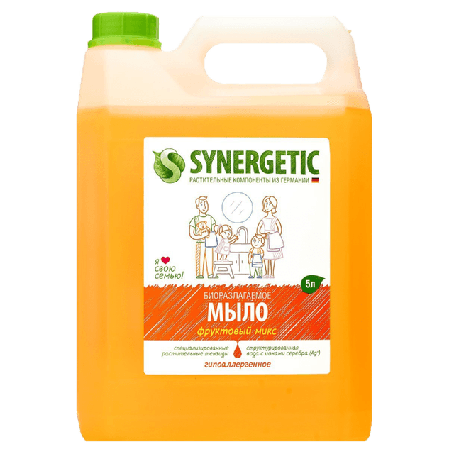 Жидкое мыло 5 л "SYNERGETIC" биоразлагаемое, для рук и тела, Фруктовый микс