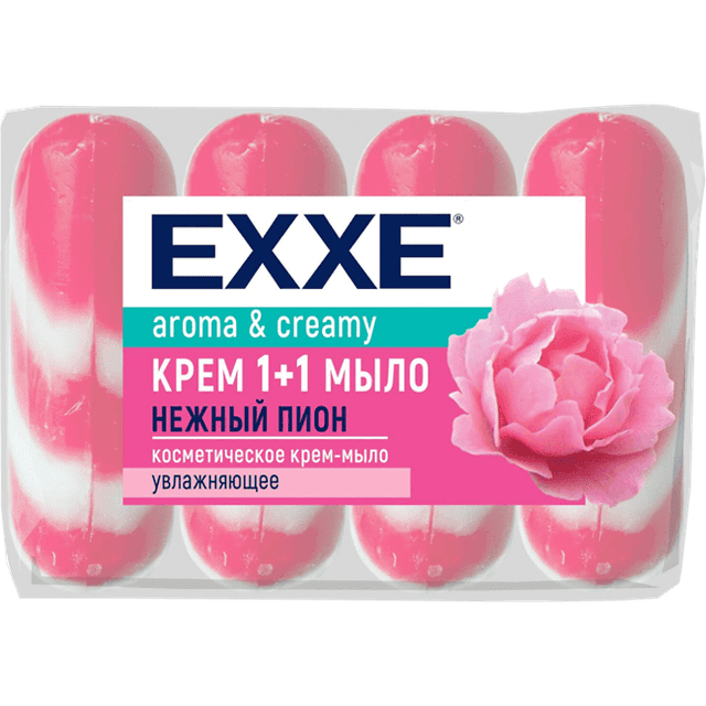 Косметическое крем-мыло 90 гр EXXE 1+1 Розовое полосатое Нежный пион ЭКОПАК (4 шт.упак)