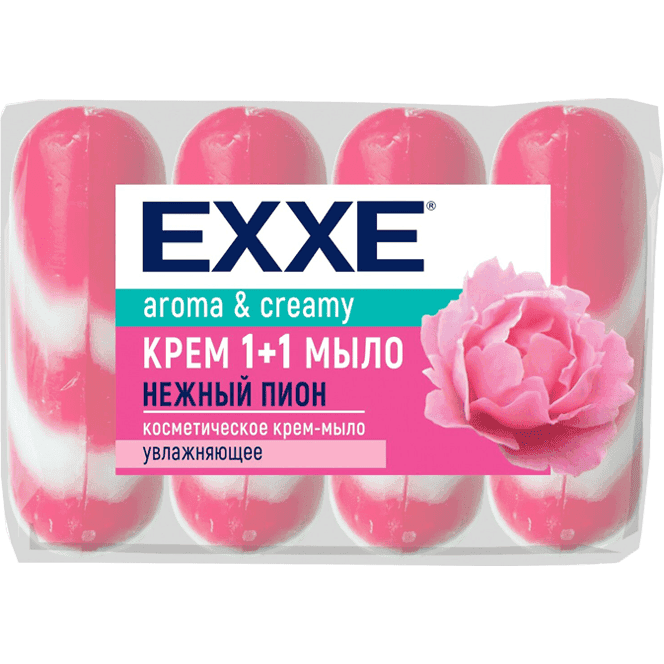 Косметическое крем-мыло 90 гр EXXE 1+1 Розовое полосатое Нежный пион ЭКОПАК (4 шт.упак)