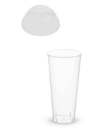 Стакан шейкер 650 мл ТВЕРДЫЙ ПЛАСТИК "BUBBLE Cup" + крышка D-90 мм купольная с отверстием КОМПЛЕКТ