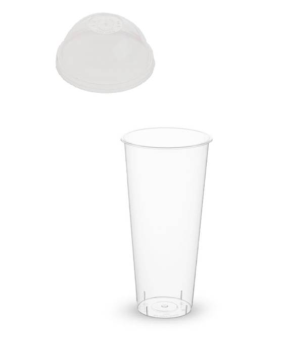 Стакан шейкер 650 мл ТВЕРДЫЙ ПЛАСТИК "BUBBLE Cup" + крышка D-90 мм купольная с отверстием КОМПЛЕКТ