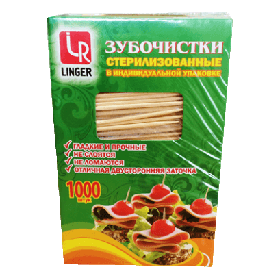 Зубочистки бамбуковые в индивид ПОЛИПРОПИЛЕН упак (1000 шт.упак) "Лингер"