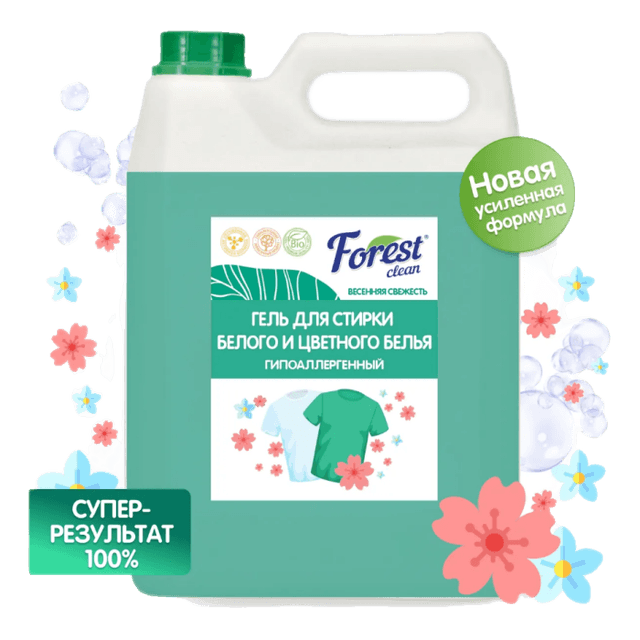 Гель для стирки белья 5 л "FOREST clean" канистра ЕВРО концентрат, Весенняя Свежесть