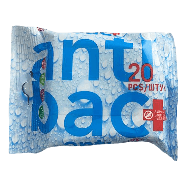 Салфетка влажная 20 шт. "Antibacterial" с ионами серебра (20 салф.шт)