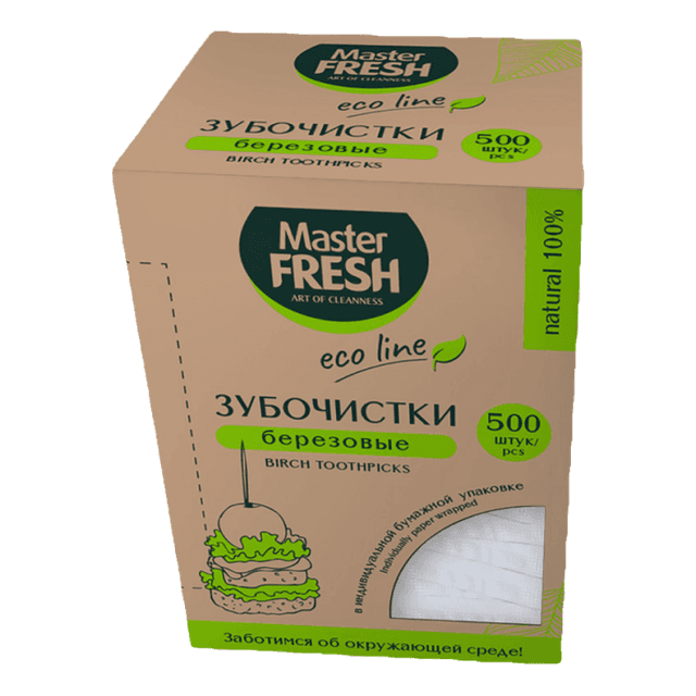 Зубочистки Master FRESH ЭКО в бум.инд. упаковке, в картон коробке (500 шт.упак)