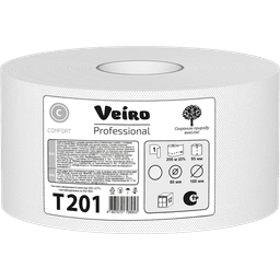 Туалетная бумага 1/однослойная Veiro Professional Comfort 200 м, Белая, МАКСИ