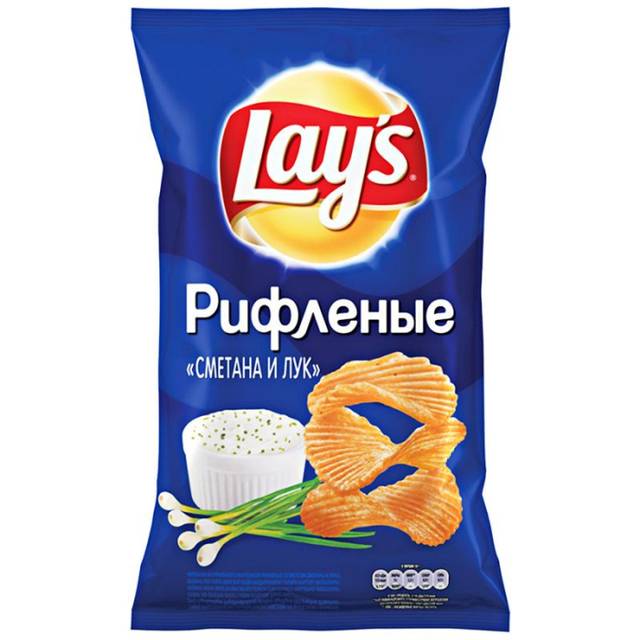 Чипсы "LAYS" 140 г ассортимент, Сметана/Лук Рифленные