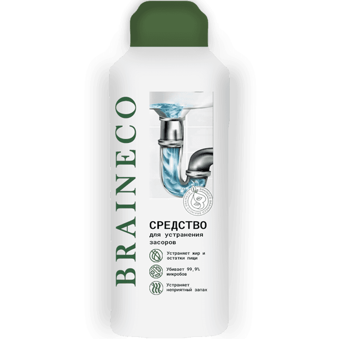 Средство для удаления засора в трубах 600 гр, гранулы Braineco